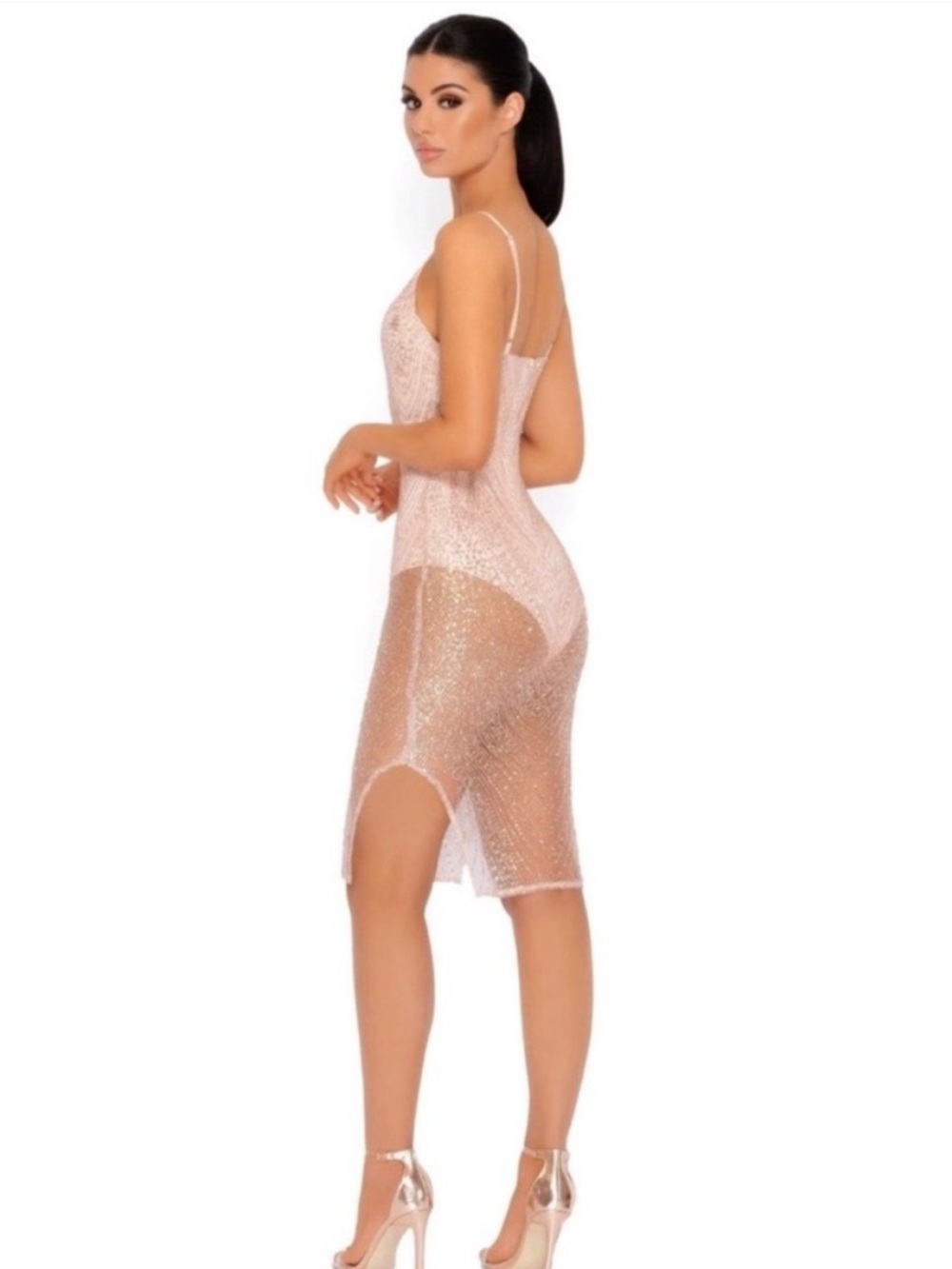 NWT Oh Polly See Thru You Sheer Embellished Midi Dress - Picture 2 of 8